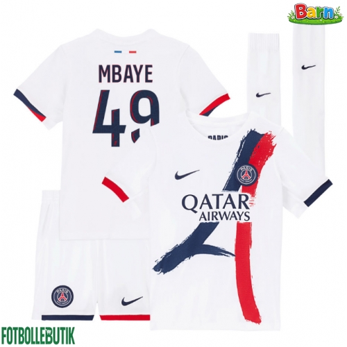 Paris Saint-Germain Ibrahim Mbaye #49 Bortaställ Barn 2025-26 Kortärmad (+ Korta byxor)